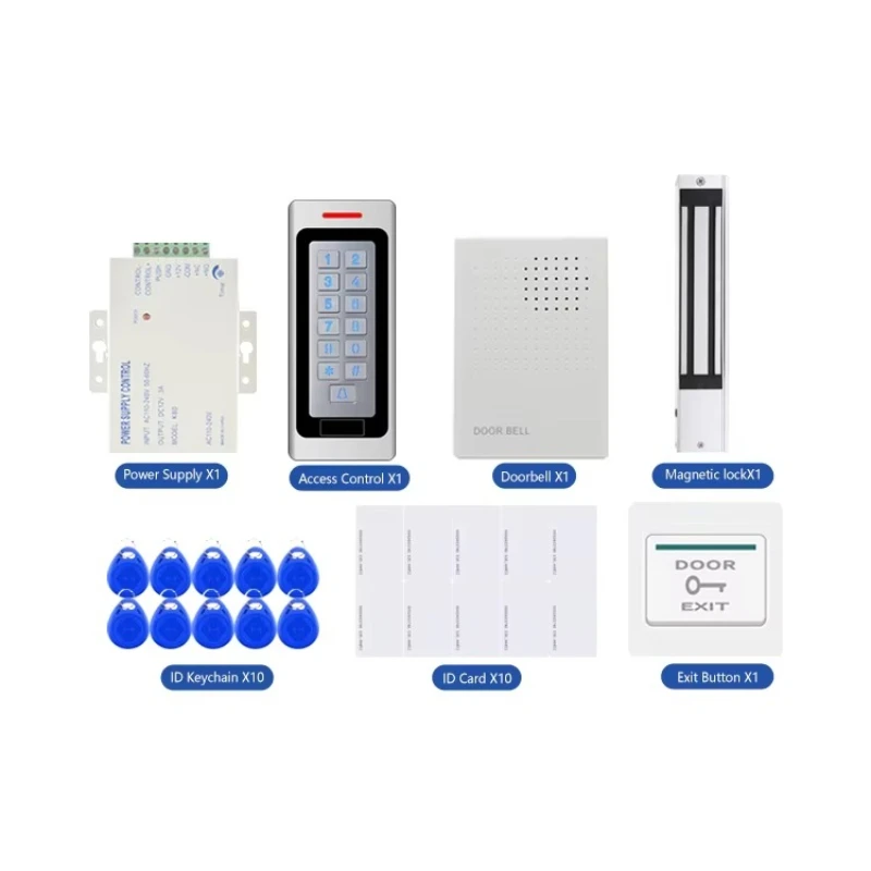 Waterproof ABS Access Control System Kit with RFID Reader Power Doorbell Magnetic Lock Outlet Switch 125 kHz