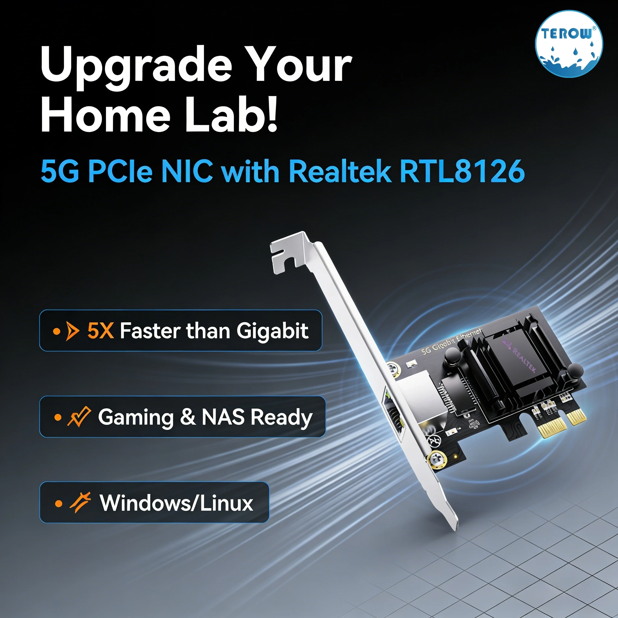Upgrade Your Home Lab! 5G PCIe NIC,Network Card Realtek RTL8126, 5X Fast Ethernet Adapter for PC Gaming NAS Windows Linux