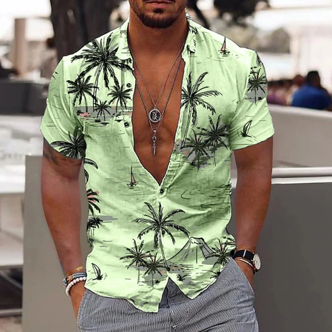 Fashion shirt men's lapel short-sleeved summer outdoor casual tops vacation beach wind floral leaf print men's clothing
Fashion shirt men's lapel short-sleeved summer outdoor casual tops vacation beach wind floral leaf print men's clothing