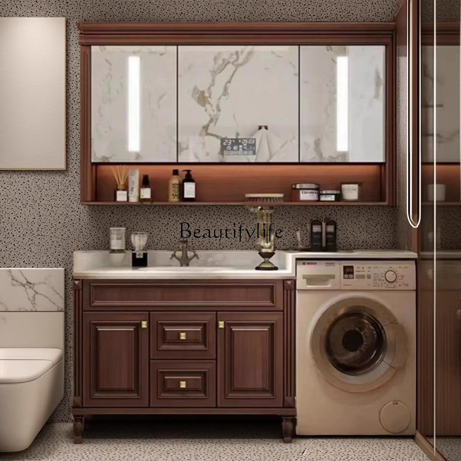 American bathroom cabinet Solid wood bathroom Balcony cabinet Wash basin Washing machine cabinet Washbasin integrated
American bathroom cabinet Solid wood bathroom Balcony cabinet Wash basin Washing machine cabinet Washbasin integrated