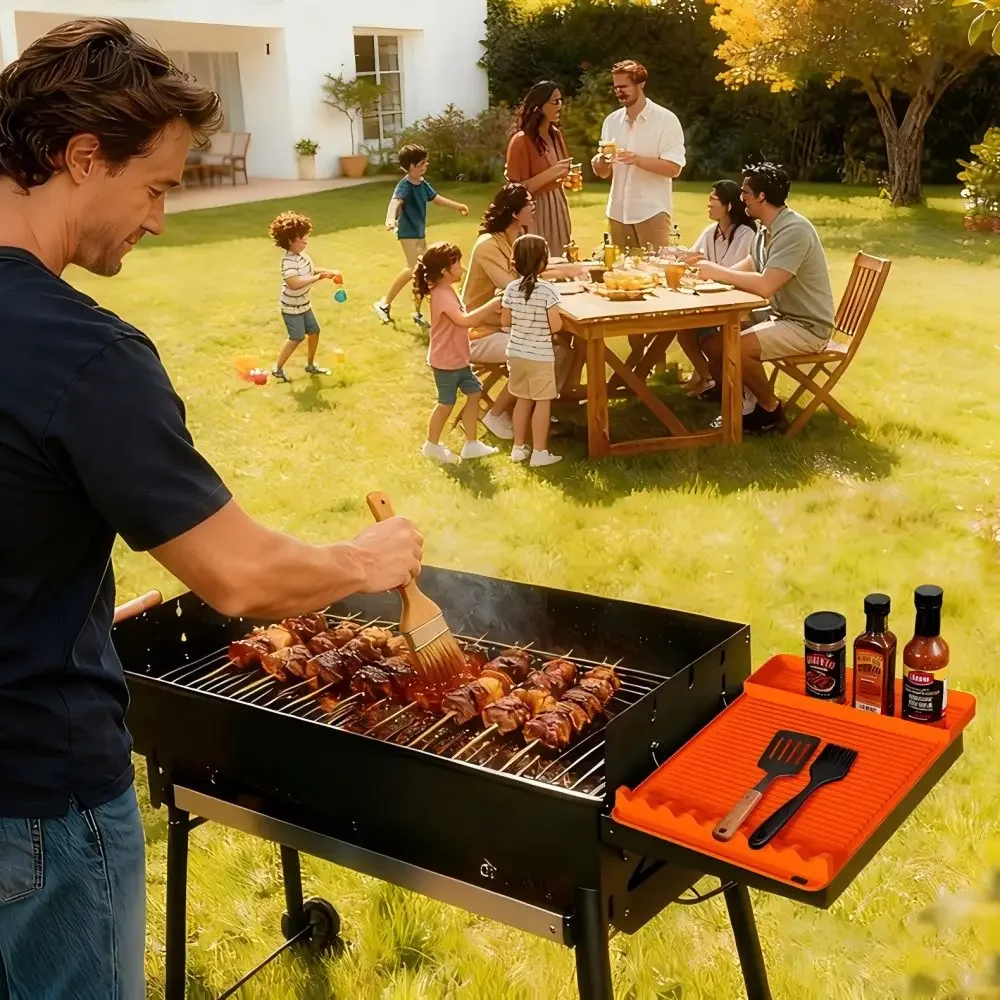 Silicone BBQ Grill Mat with Built-in Seasoning Compartment, Heat Resistant, Reusable & Easy to Clean
Silicone BBQ Grill Mat with Built-in Seasoning Compartment, Heat Resistant, Reusable & Easy to Clean