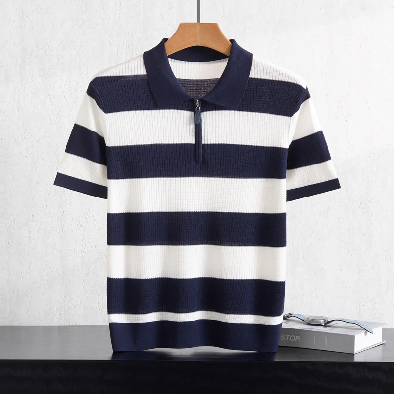 Men's Comfortable Breathable Stripe Polo T-Shirt Short Sleeve Half Zip Collar Fashion Basic Fit for Business Casual Versatile
Men's Comfortable Breathable Stripe Polo T-Shirt Short Sleeve Half Zip Collar Fashion Basic Fit for Business Casual Versatile