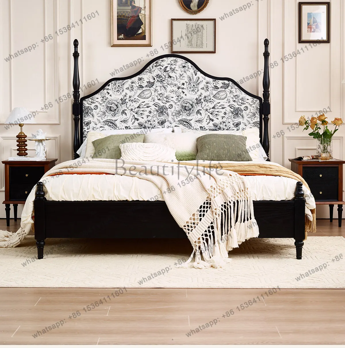 Кровать из массива дерева в стиле французского ретро, средневековая, в стиле лёгкой роскоши, двуспальная, 1,8 м.
Кровать из массива дерева в стиле французского ретро, средневековая, в стиле лёгкой роскоши, двуспальная, 1,8 м.