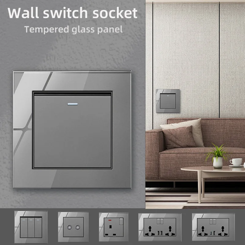 Luxury tempered glass wall lamp switch button UK plug universal wall socket with Usb type-C18W fast charging wall power socket
Luxury tempered glass wall lamp switch button UK plug universal wall socket with Usb type-C18W fast charging wall power socket