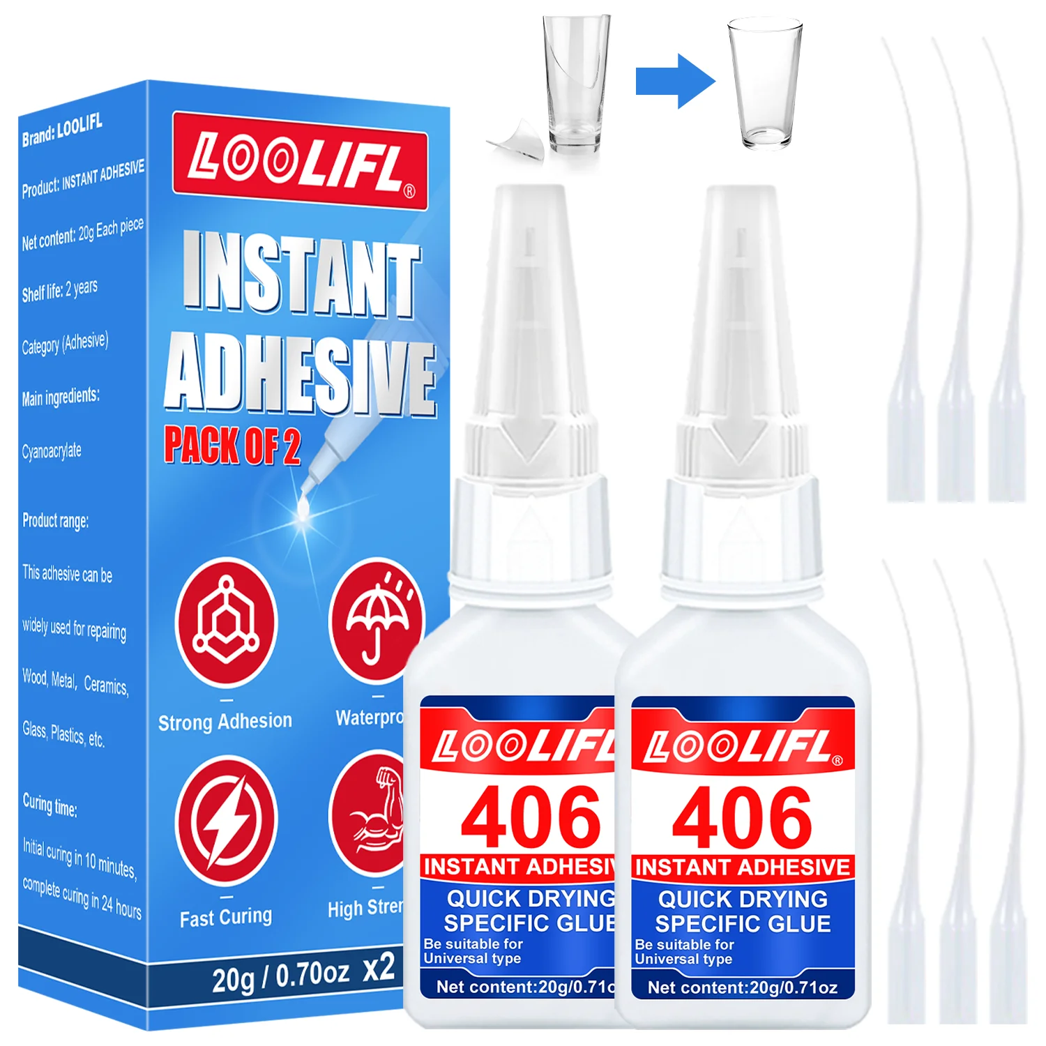 LOOLIFL — суперклей для стекол, 5-секундное склеивание, водонепроницаемость, используется для зеркал, стеклянных стаканчиков, хрустальных украшений и т. д.
LOOLIFL — суперклей для стекол, 5-секундное склеивание, водонепроницаемость, используется для зеркал, стеклянных стаканчиков, хрустальных украшений и т. д.