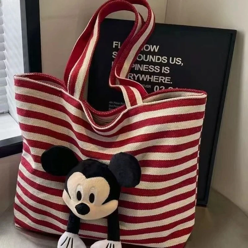 Women's Red & White Striped Canvas Tote Bag | Mickey Mouse Plush Charm Casual Commuter Daily Shoulder Purse
Women's Red & White Striped Canvas Tote Bag | Mickey Mouse Plush Charm Casual Commuter Daily Shoulder Purse
