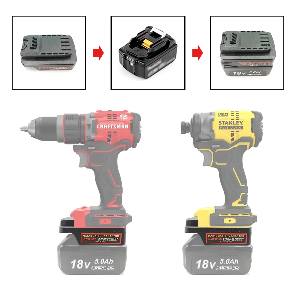 Battery Adapter Converter for Makita 18V Lithium-ion Batteries for CRAFTSMAN 20V for Stanley 18V V20 Lithium Battery Power Tools
Battery Adapter Converter for Makita 18V Lithium-ion Batteries for CRAFTSMAN 20V for Stanley 18V V20 Lithium Battery Power Tools