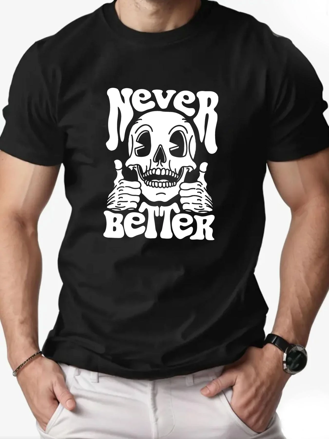 Мужская футболка NEVER BETTER с принтом черепа, уличная одежда из 100% хлопка, повседневная футболка с круглым воротником, 2320, летняя мода, дышащий топ
Мужская футболка NEVER BETTER с принтом черепа, уличная одежда из 100% хлопка, повседневная футболка с круглым воротником, 2320, летняя мода, дышащий топ