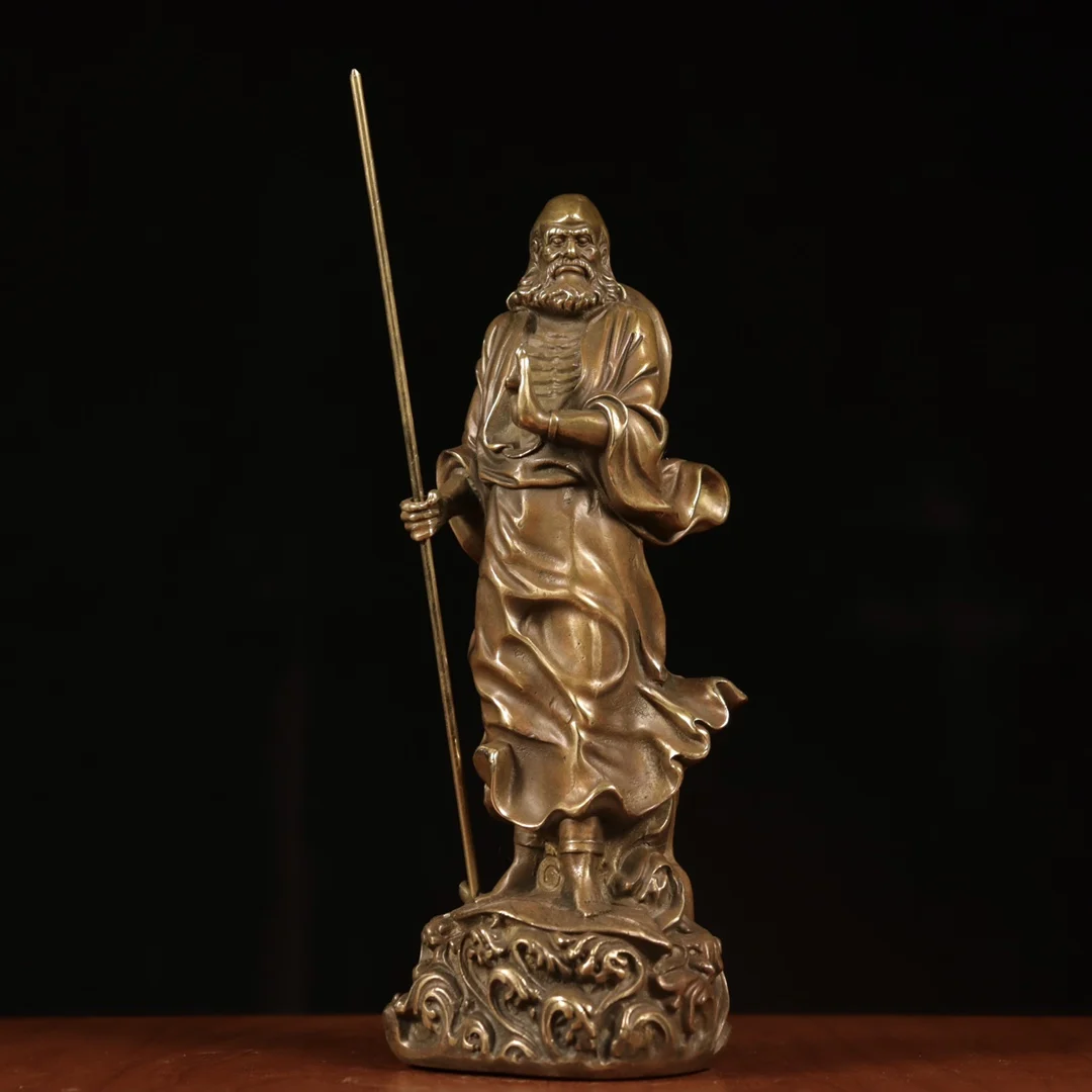 8"Tibetan Temple Collection Old Bronze Brass Bodhidharma Reed Leaf Crossing Jiangdamo Station Buddha Worship Hall Town house
8"Tibetan Temple Collection Old Bronze Brass Bodhidharma Reed Leaf Crossing Jiangdamo Station Buddha Worship Hall Town house