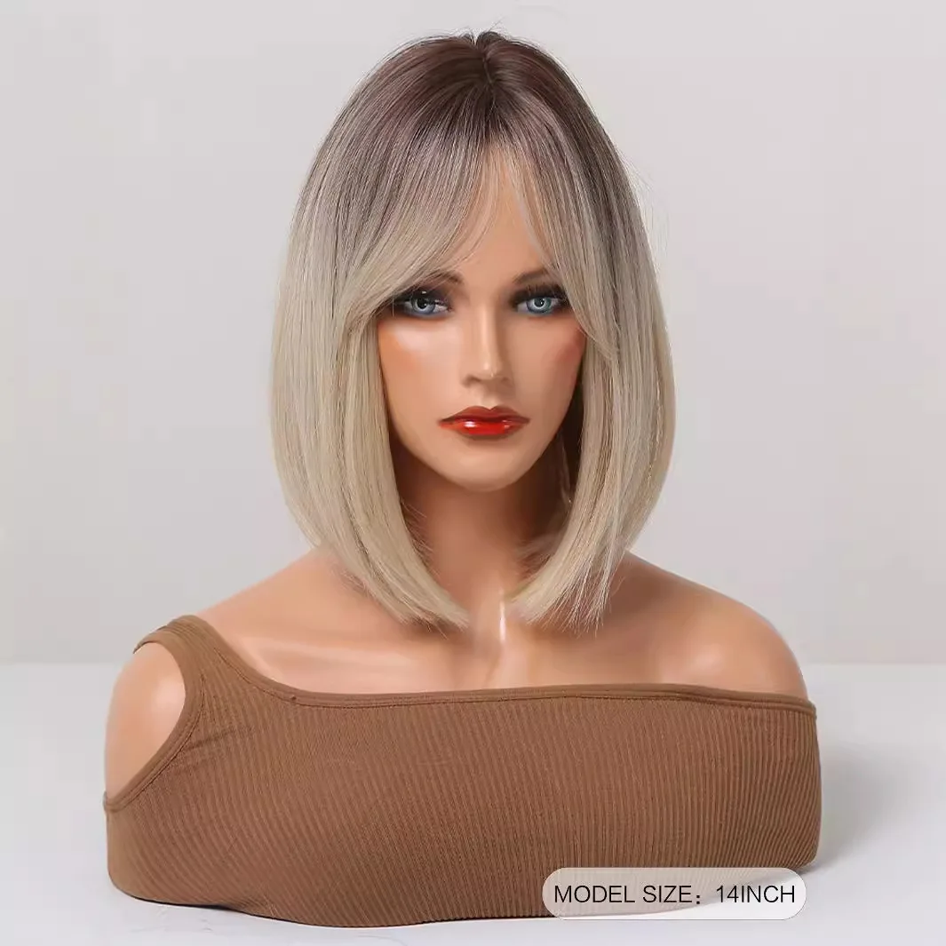 European and American wigs blond gradual change eight-character bangs short straight hair matte high temperature silk rose mesh
European and American wigs blond gradual change eight-character bangs short straight hair matte high temperature silk rose mesh