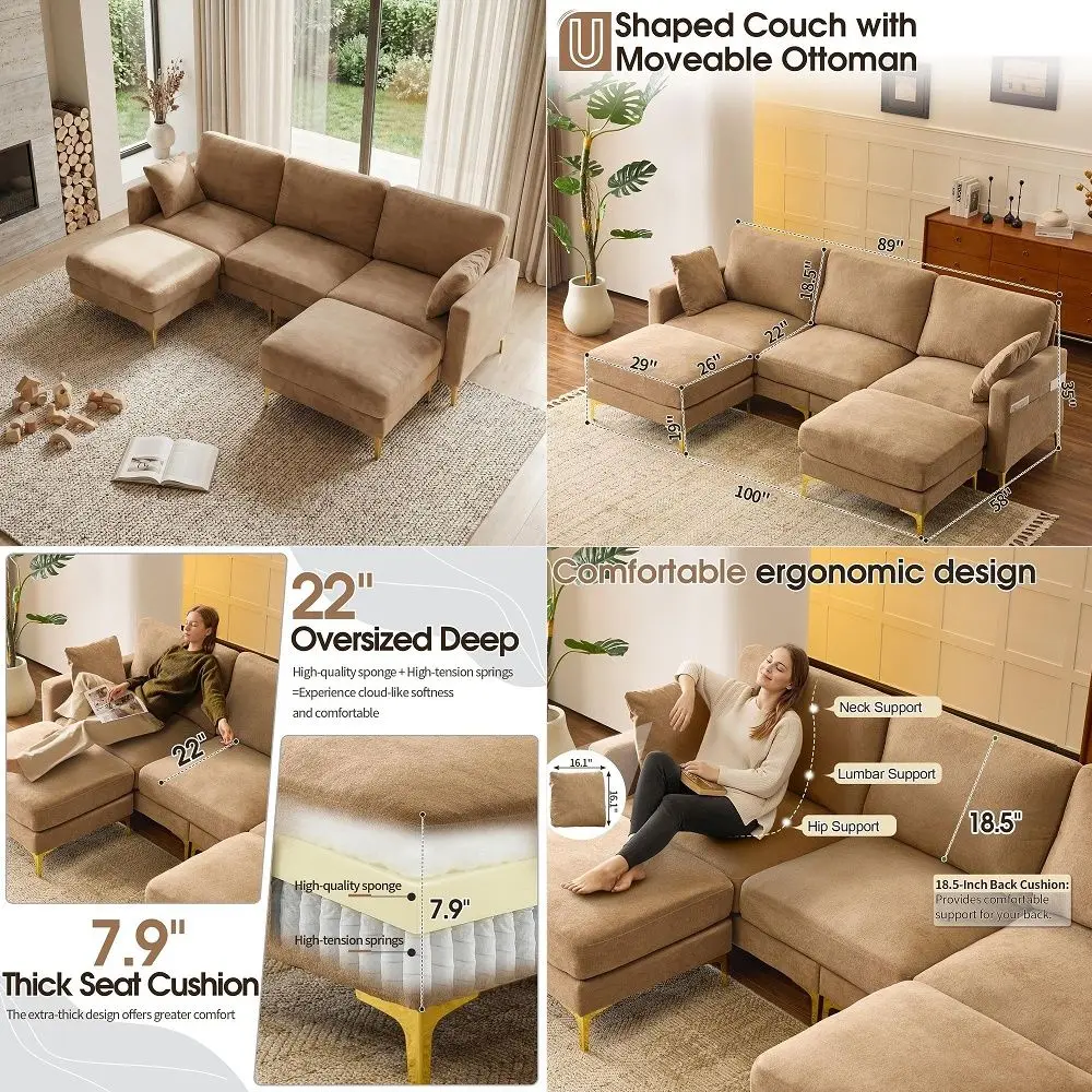 100 W U Shaped Couch with Ottoman, 22 Deep Seat Comfortable Sectional Couches for Living Room, 3 Seater Chenille Fabric Cloud S
100 W U Shaped Couch with Ottoman, 22 Deep Seat Comfortable Sectional Couches for Living Room, 3 Seater Chenille Fabric Cloud S