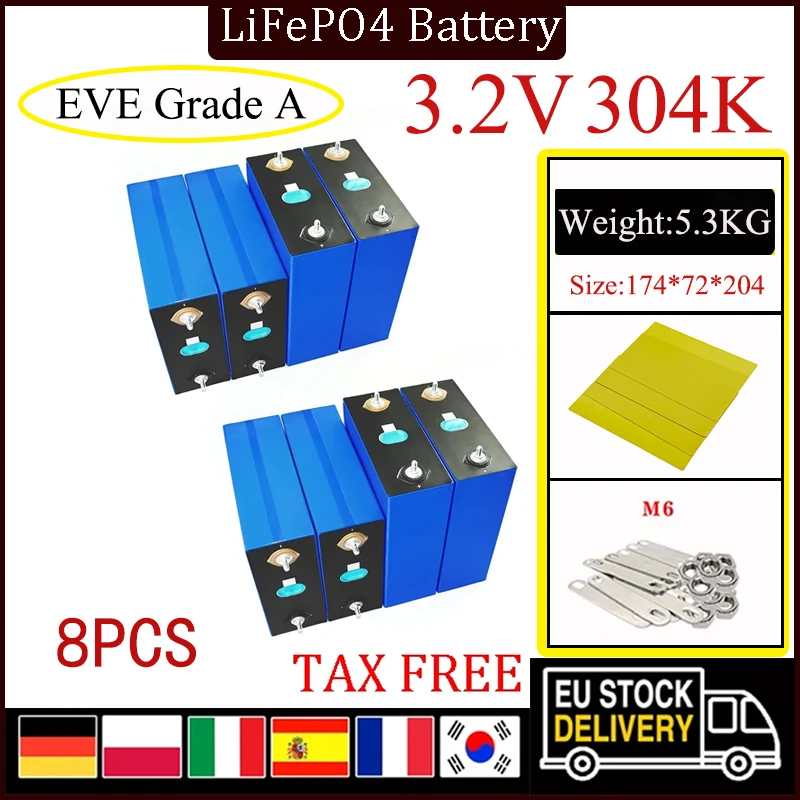 EV304 Lifepo4 304ah Lifepo4 cell 3.2v battery, 130Ah 160Ah 280Ah 304 Ah EV battery, solar rechargeable battery, household energy
EV304 Lifepo4 304ah Lifepo4 cell 3.2v battery, 130Ah 160Ah 280Ah 304 Ah EV battery, solar rechargeable battery, household energy
