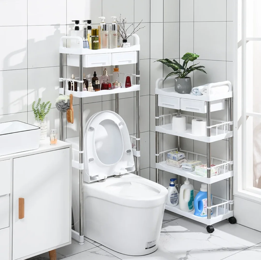 Floor standing bathroom toilet washing machine rack, multi-layer storage rack above toilet seat
Floor standing bathroom toilet washing machine rack, multi-layer storage rack above toilet seat