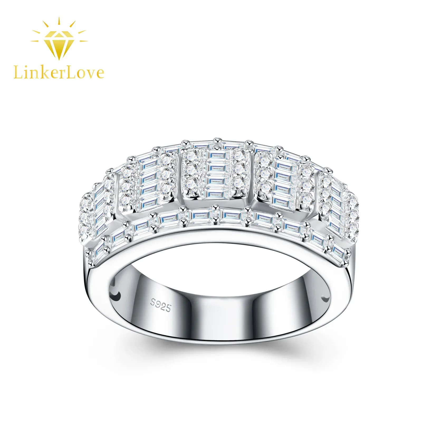 LinkerLove S925 Sterling Silver Moissanite Three Row Eternity Ring for Men Sparkly Emerald Cut Diamond Ring Luxury Jewelry Gift
LinkerLove S925 Sterling Silver Moissanite Three Row Eternity Ring for Men Sparkly Emerald Cut Diamond Ring Luxury Jewelry Gift