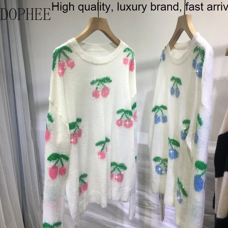 Sweet Hot Korea Drilling Cherry Women Sweater Mohair Long Sleeve Pullovers Sparkling Autumn Winter Loose Knitted Top Casual
Sweet Hot Korea Drilling Cherry Women Sweater Mohair Long Sleeve Pullovers Sparkling Autumn Winter Loose Knitted Top Casual