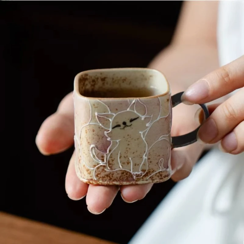 Hand-painted Nine-tailed Fairy Fox Four-sided Teacup with Handle Home Not Hot To The Touch Retro Firestone Red Kung Fu Tea Cup
Hand-painted Nine-tailed Fairy Fox Four-sided Teacup with Handle Home Not Hot To The Touch Retro Firestone Red Kung Fu Tea Cup