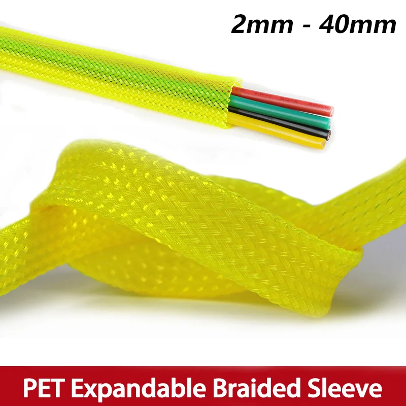Yellow 2mm - 40mm PET Insulation Expandable Braided Sleeve High Density Wire Wrap Cover Nylon Sheath Protection Cable Sleeving
Yellow 2mm - 40mm PET Insulation Expandable Braided Sleeve High Density Wire Wrap Cover Nylon Sheath Protection Cable Sleeving