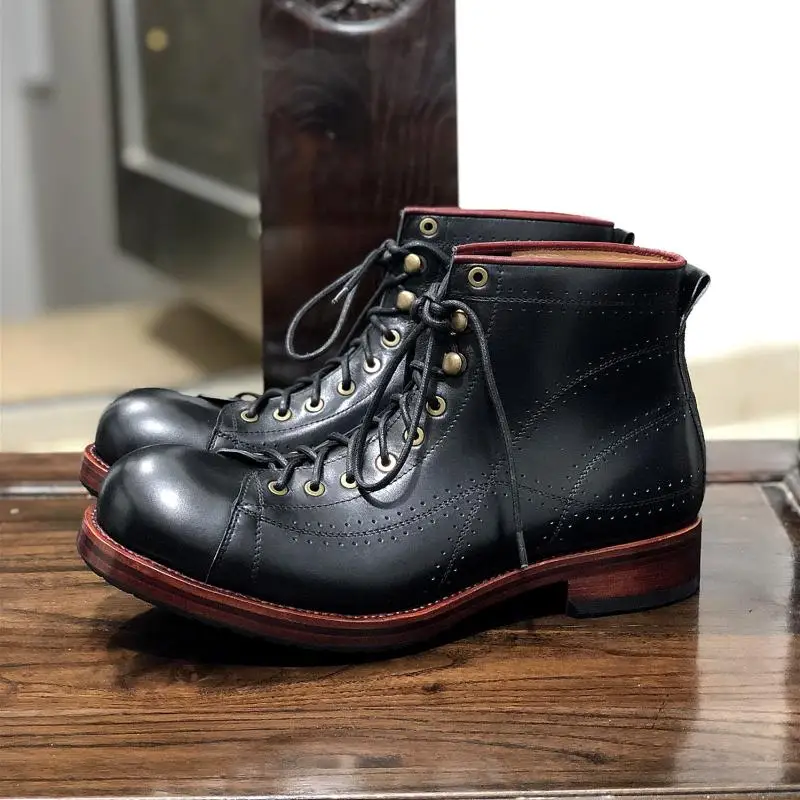Ботильоны-броги из коровьей кожи ручной работы, британские винтажные мужские туфли премиум-класса с круглым носком, офисные деловые ботинки-оксфорды
Ботильоны-броги из коровьей кожи ручной работы, британские винтажные мужские туфли премиум-класса с круглым носком, офисные деловые ботинки-оксфорды