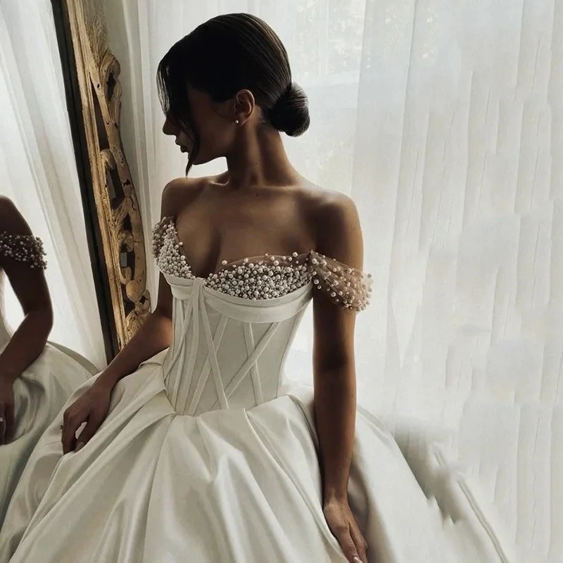 Off Shoulder A-line Wedding Dresses Beeding Applique Princess Sweetheart Bridal Gown Pleats Wedding Gowns Customized 2026
Off Shoulder A-line Wedding Dresses Beeding Applique Princess Sweetheart Bridal Gown Pleats Wedding Gowns Customized 2026