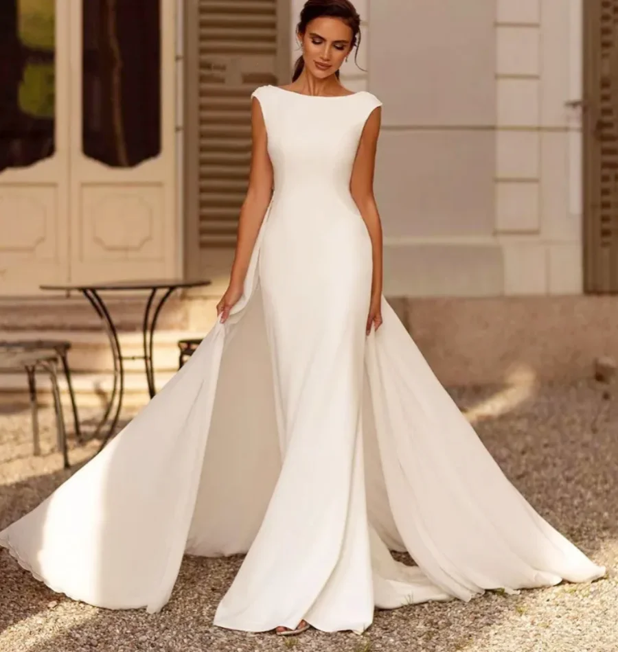 O-Neck Cap Sleeve Bridal Gown Detachable Train Vestidos De NoviaSimple Wedding Dress Women 2024 Mermaid Open Back Lace
O-Neck Cap Sleeve Bridal Gown Detachable Train Vestidos De NoviaSimple Wedding Dress Women 2024 Mermaid Open Back Lace