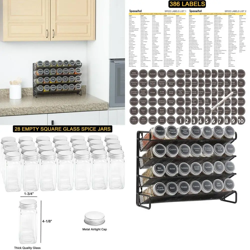 Органайзер для специй с 28 баночками, 386 этикетками, меловым маркером и воронкой для установки в шкаф или на стену - 28 баночек, 13,4 Ш × 10,8 В, черный
Органайзер для специй с 28 баночками, 386 этикетками, меловым маркером и воронкой для установки в шкаф или на стену - 28 баночек, 13,4 Ш × 10,8 В, черный