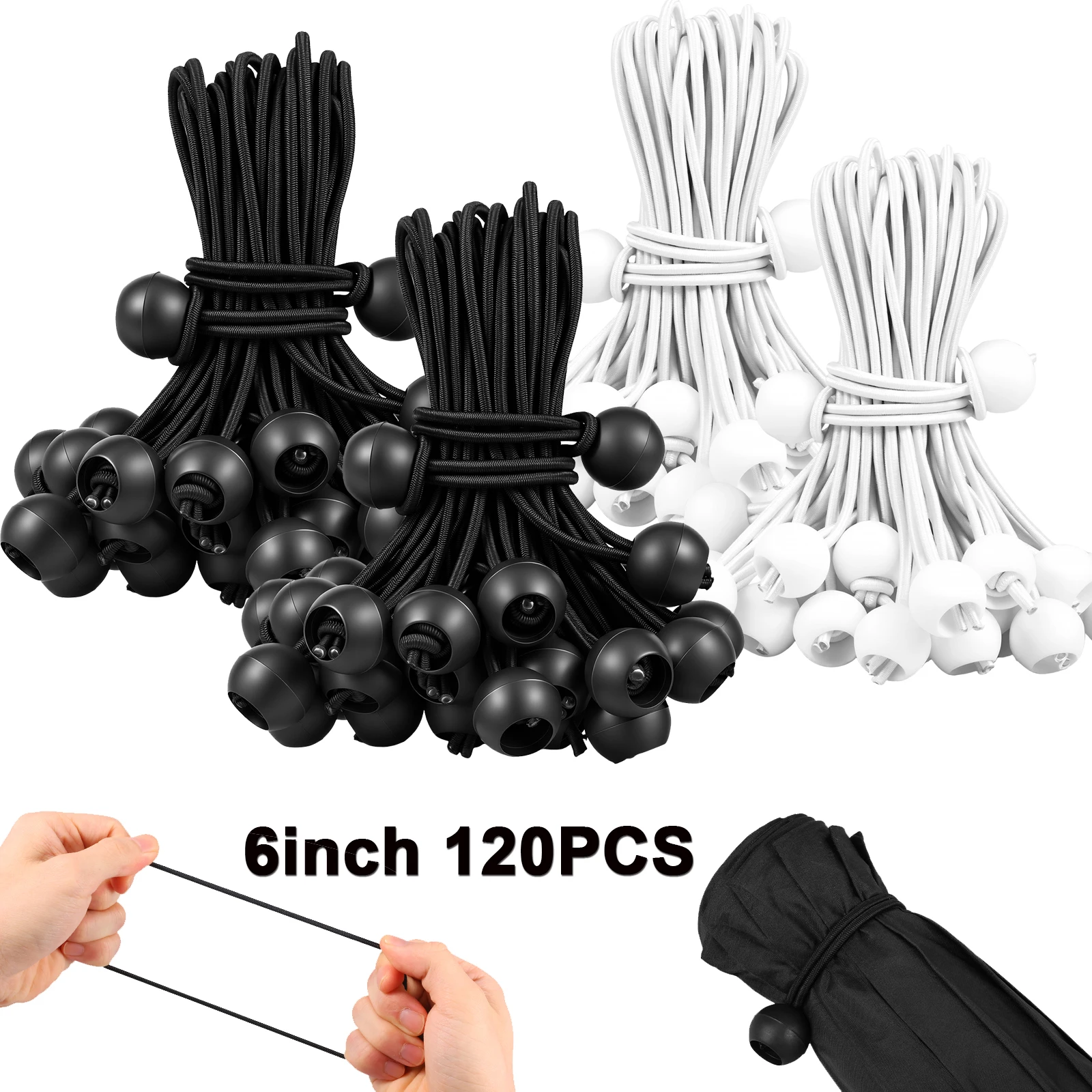120pcs 6inch Tarp Ball Bungee Cords Bungee Balls Ties Heavy Duty Canopy Tarp Tie Down Ball for Camping,Shelter,Cargo,Tent Poles
120pcs 6inch Tarp Ball Bungee Cords Bungee Balls Ties Heavy Duty Canopy Tarp Tie Down Ball for Camping,Shelter,Cargo,Tent Poles