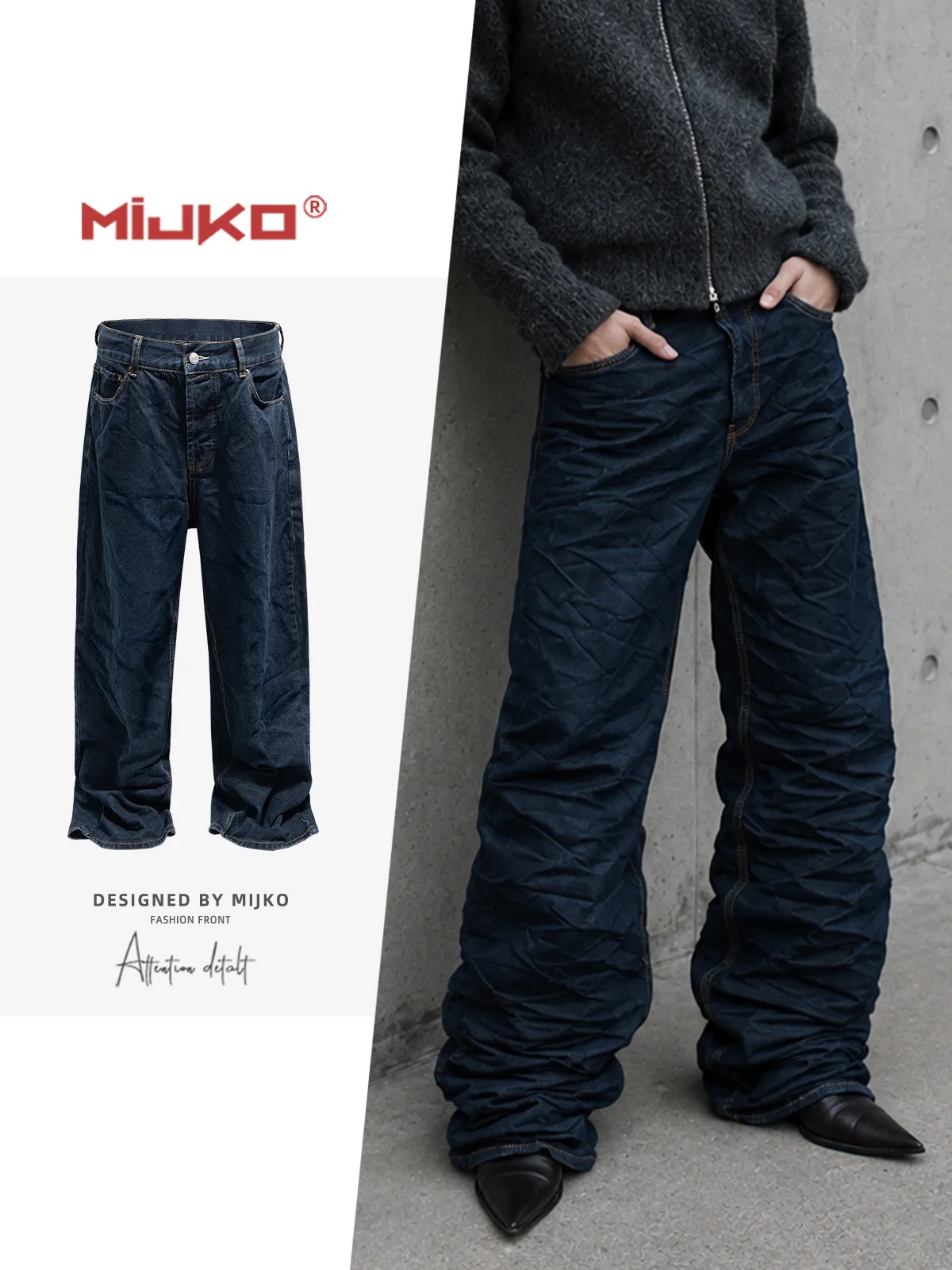 MIJKO Pleated Jeans Straight Washed Vintage Blue Long Pants TJ188
MIJKO Pleated Jeans Straight Washed Vintage Blue Long Pants TJ188