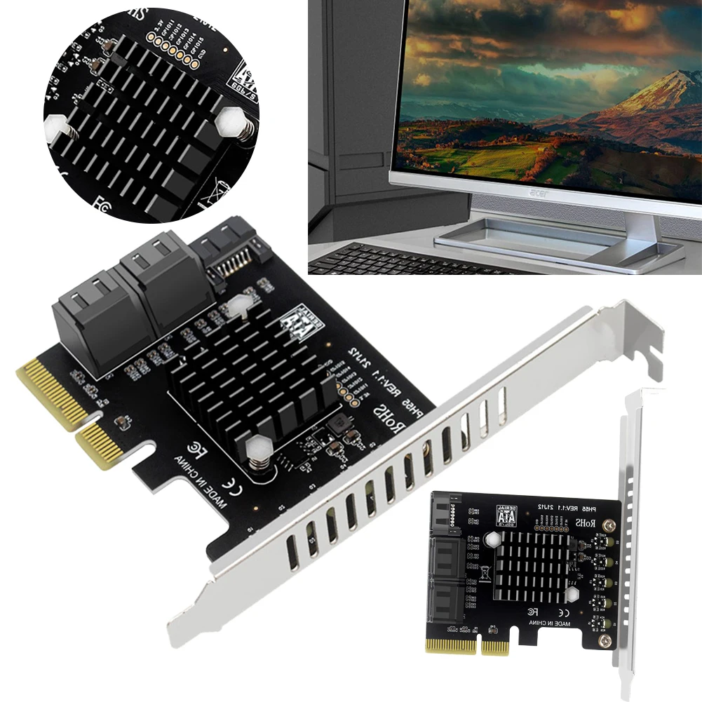 Карта расширения PCIe с 5 портами SATA3.0, чип Jmb585, контроллер PCI-E SATA 3.0, поддержка каскадного подключения Trim для настольных ПК
Карта расширения PCIe с 5 портами SATA3.0, чип Jmb585, контроллер PCI-E SATA 3.0, поддержка каскадного подключения Trim для настольных ПК