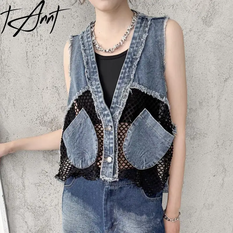 Tannt Women Coat Vest Patchwork Hollow Out Perspective Denim Vests Irregular Color Matching Sleeveless Denim Coats 2024 New
Tannt Women Coat Vest Patchwork Hollow Out Perspective Denim Vests Irregular Color Matching Sleeveless Denim Coats 2024 New