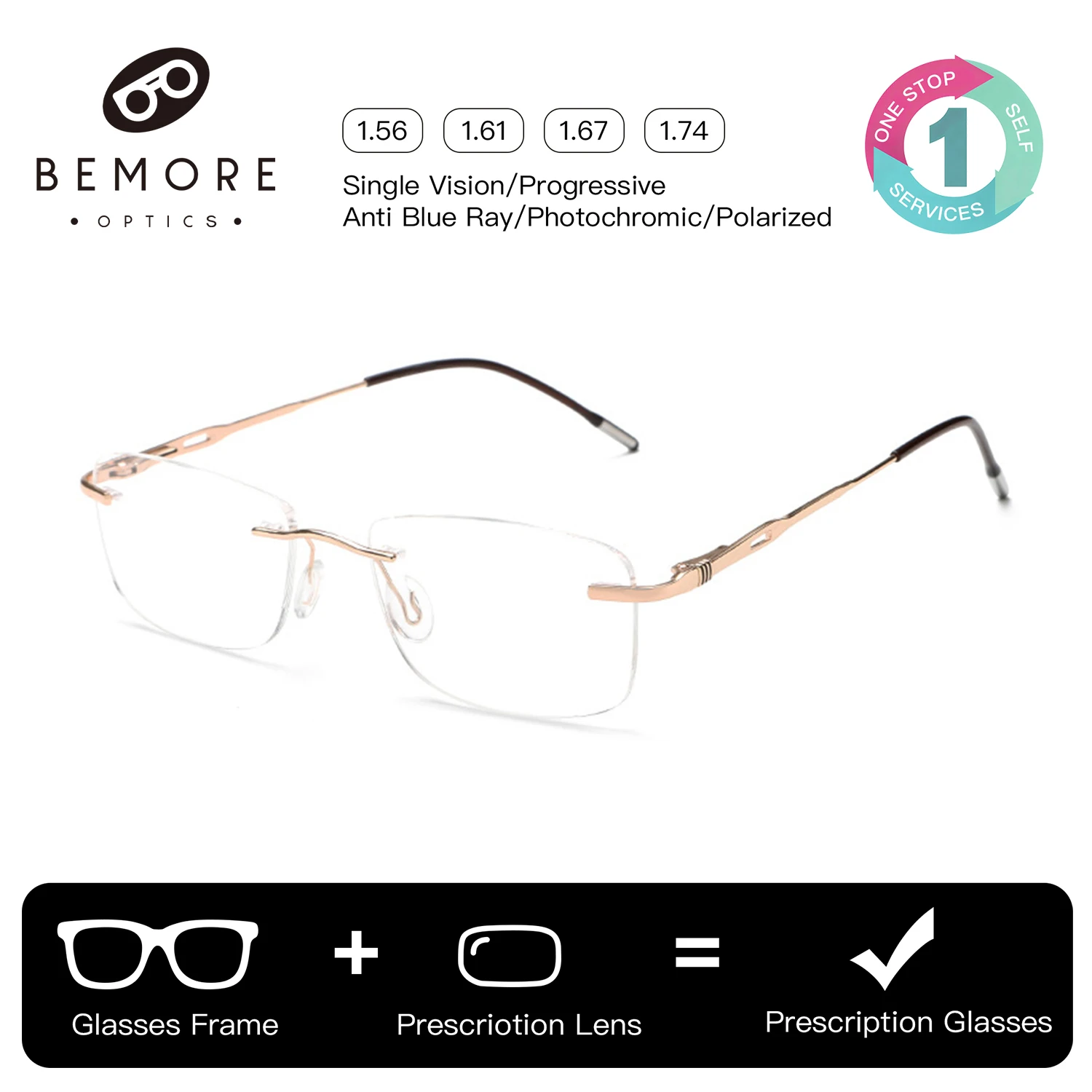 BEMORE Rimless Glasses With Custom Prescription Men Women Unisex Alloy Photochromic Optical Lenses Glasses
BEMORE Rimless Glasses With Custom Prescription Men Women Unisex Alloy Photochromic Optical Lenses Glasses