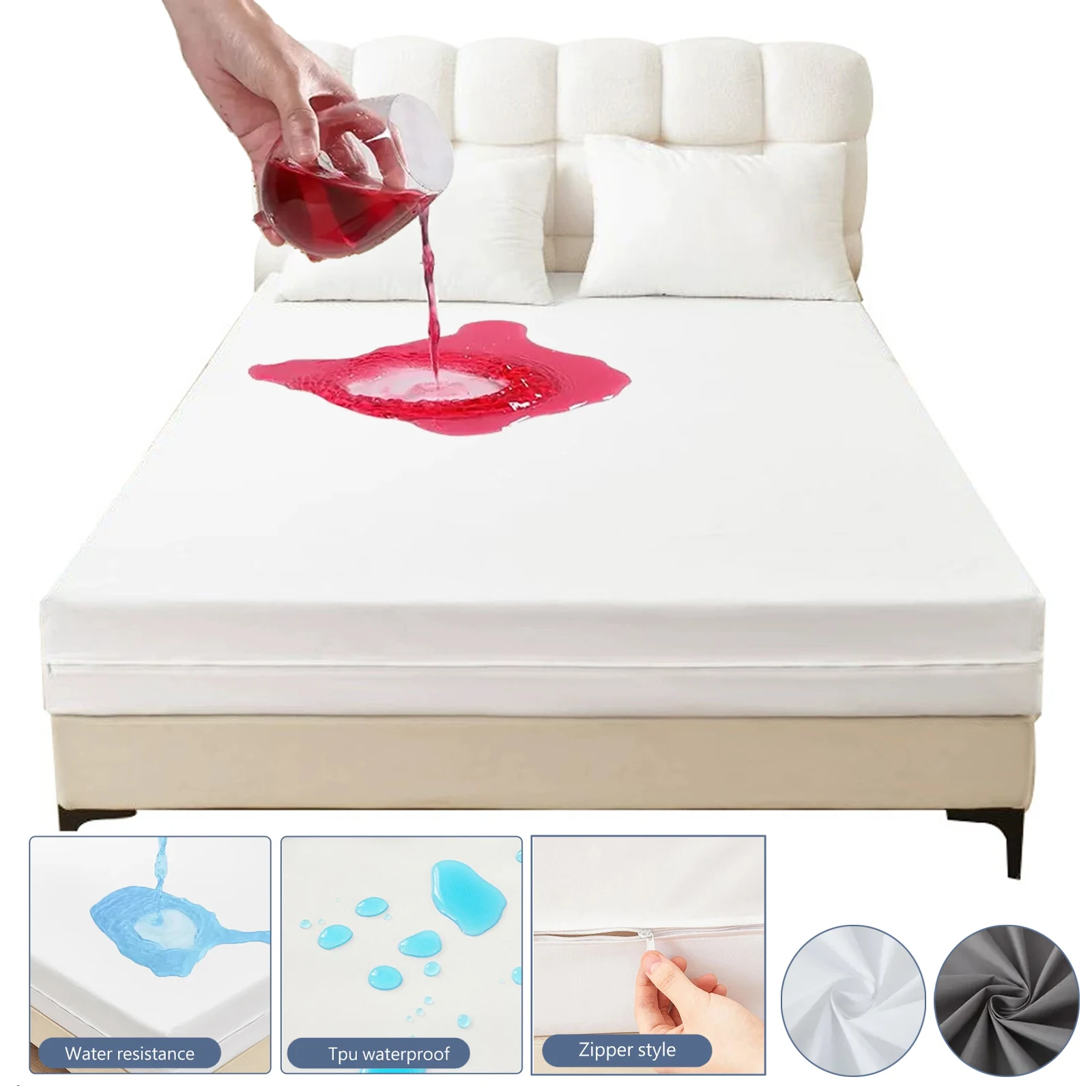 Waterproof Mattress Protector with Zipper Soft & Breathable Noiseless Mattress Cover for Single or Double Bed, Queen/ King Size
Waterproof Mattress Protector with Zipper Soft & Breathable Noiseless Mattress Cover for Single or Double Bed, Queen/ King Size