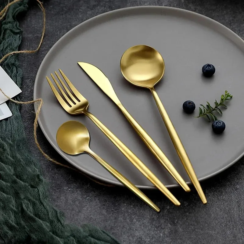 24 Piece Flatware Set Knives Forks Spoons Cutlery Set Titanium Gold Plated Stainless Steel for Home and Restaurant Dishwasher
24 Piece Flatware Set Knives Forks Spoons Cutlery Set Titanium Gold Plated Stainless Steel for Home and Restaurant Dishwasher