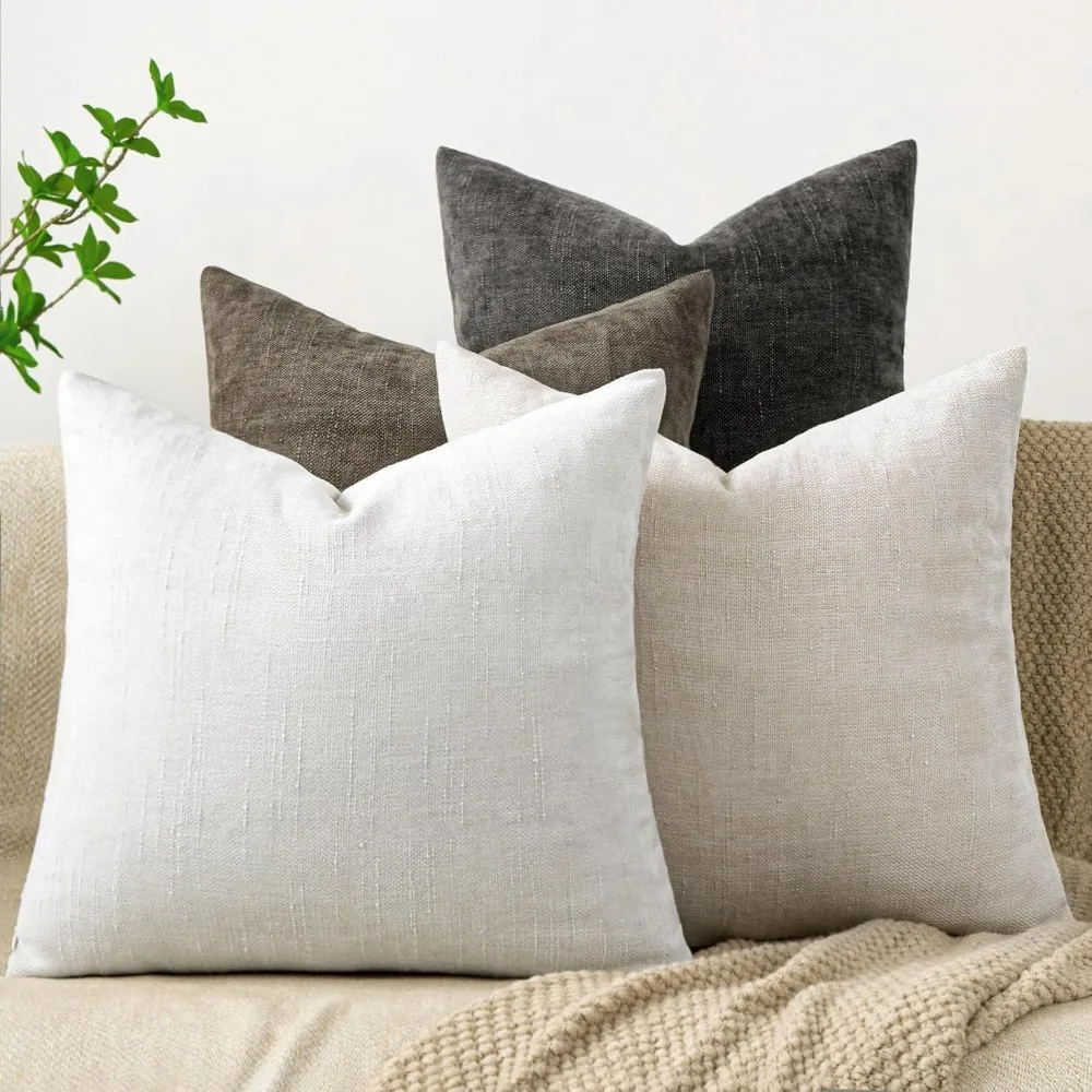 Cozy Farmhouse Style Throw Pillow Covers, Set of 4, 22x22 Inch, Soft Textured Square Accent Pillowcases for Bedding
Cozy Farmhouse Style Throw Pillow Covers, Set of 4, 22x22 Inch, Soft Textured Square Accent Pillowcases for Bedding