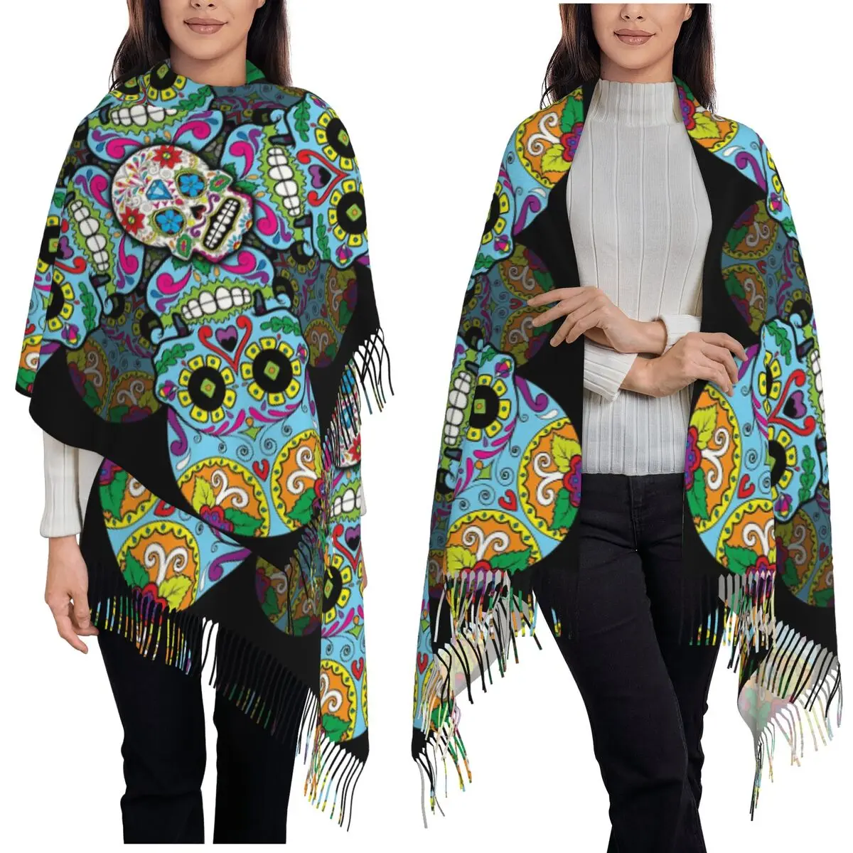 Мексиканский череп Calavera, шарф с сахарным черепом, шарфы с кисточками для женщин, мягкие теплые шали и накидки, длинная осенне-зимняя шаль
Мексиканский череп Calavera, шарф с сахарным черепом, шарфы с кисточками для женщин, мягкие теплые шали и накидки, длинная осенне-зимняя шаль