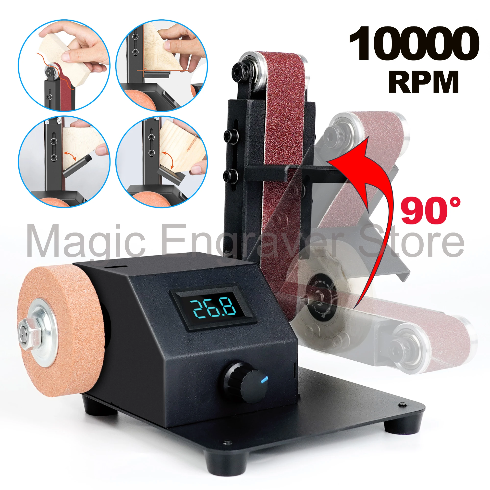 Belt Sander 90 ° adjustable 10000 RPM 7 speed regulation Grinder Sander Polishing Grinding for Wood Acrylic Metal Cutter Edges
Belt Sander 90 ° adjustable 10000 RPM 7 speed regulation Grinder Sander Polishing Grinding for Wood Acrylic Metal Cutter Edges