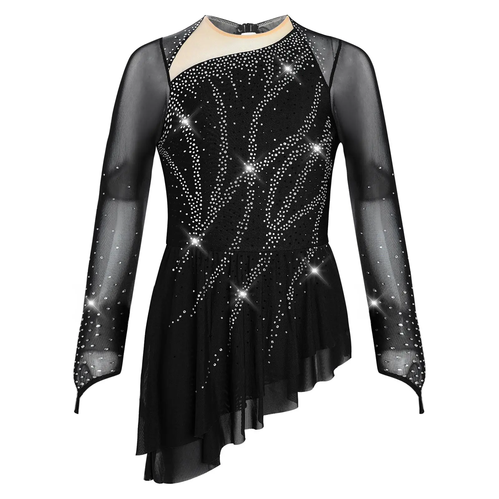 Girls Sparkly Rhinestone Ballet Latin Dance Dress Long Sleeve Sheer Mesh Cutout Back Asymmetric Hem Ballet Performance Costume
Girls Sparkly Rhinestone Ballet Latin Dance Dress Long Sleeve Sheer Mesh Cutout Back Asymmetric Hem Ballet Performance Costume