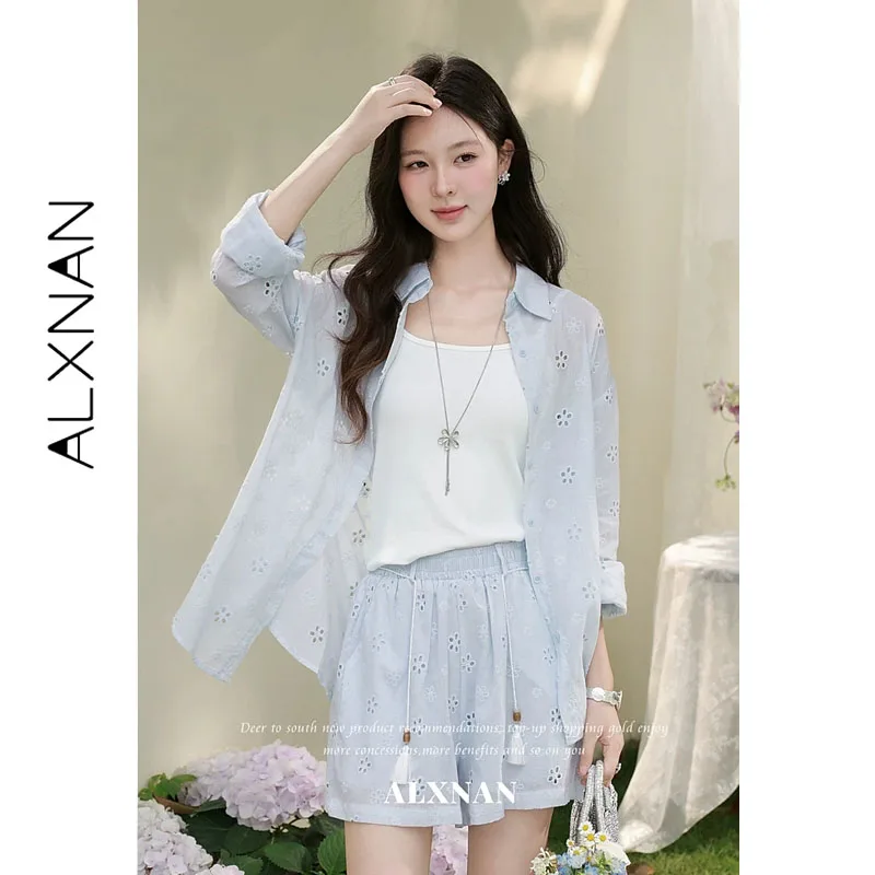 ALXNAN Blue Lapel Shirt Embroidery Cutout Details Long Sleeve Sun Protection Shirts Cotton 100% Summer Casual Female Tops L65705
ALXNAN Blue Lapel Shirt Embroidery Cutout Details Long Sleeve Sun Protection Shirts Cotton 100% Summer Casual Female Tops L65705