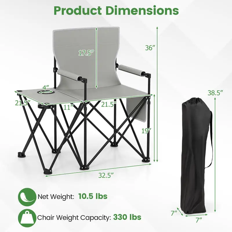 Oversized Camping Chair with Side Table and 2 Storage Pockets-Gray
Oversized Camping Chair with Side Table and 2 Storage Pockets-Gray
