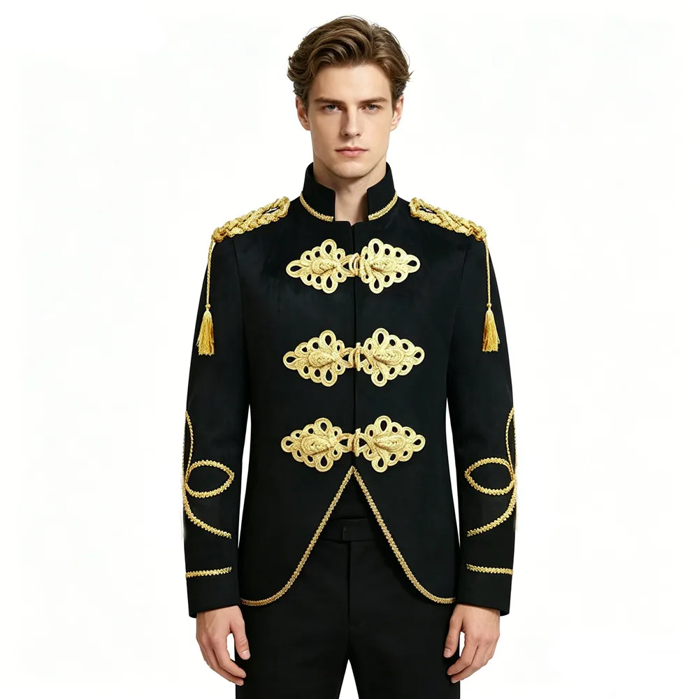 Men's Palace Blazer Golden Rope Epaulet Stand Collar Velvet Suit Jacket Tuxedo for Male Singer Host Concert Stage Performance
Men's Palace Blazer Golden Rope Epaulet Stand Collar Velvet Suit Jacket Tuxedo for Male Singer Host Concert Stage Performance