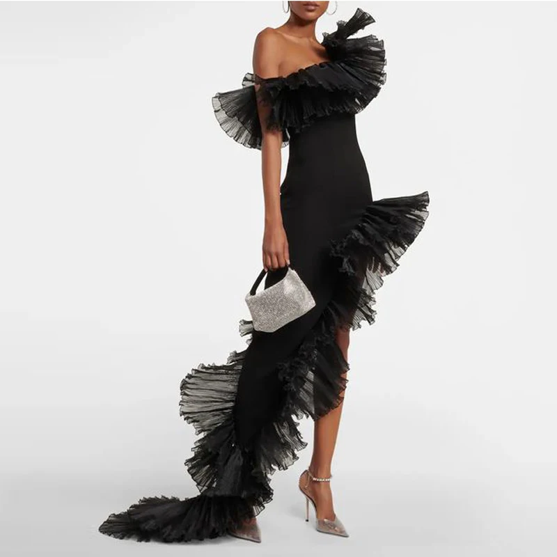 High End Black Asymmetrical Women Maxi Dresses To Party Tulle Ruhced Bottom Onew Shouler Royal Formal Dress
High End Black Asymmetrical Women Maxi Dresses To Party Tulle Ruhced Bottom Onew Shouler Royal Formal Dress
