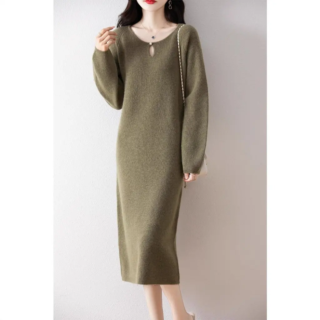 Women's Extra Long Over-The-Knee Wool Knitted Dress round Neck Loose Fit Elegant Sweater for Autumn And Winter
Women's Extra Long Over-The-Knee Wool Knitted Dress round Neck Loose Fit Elegant Sweater for Autumn And Winter