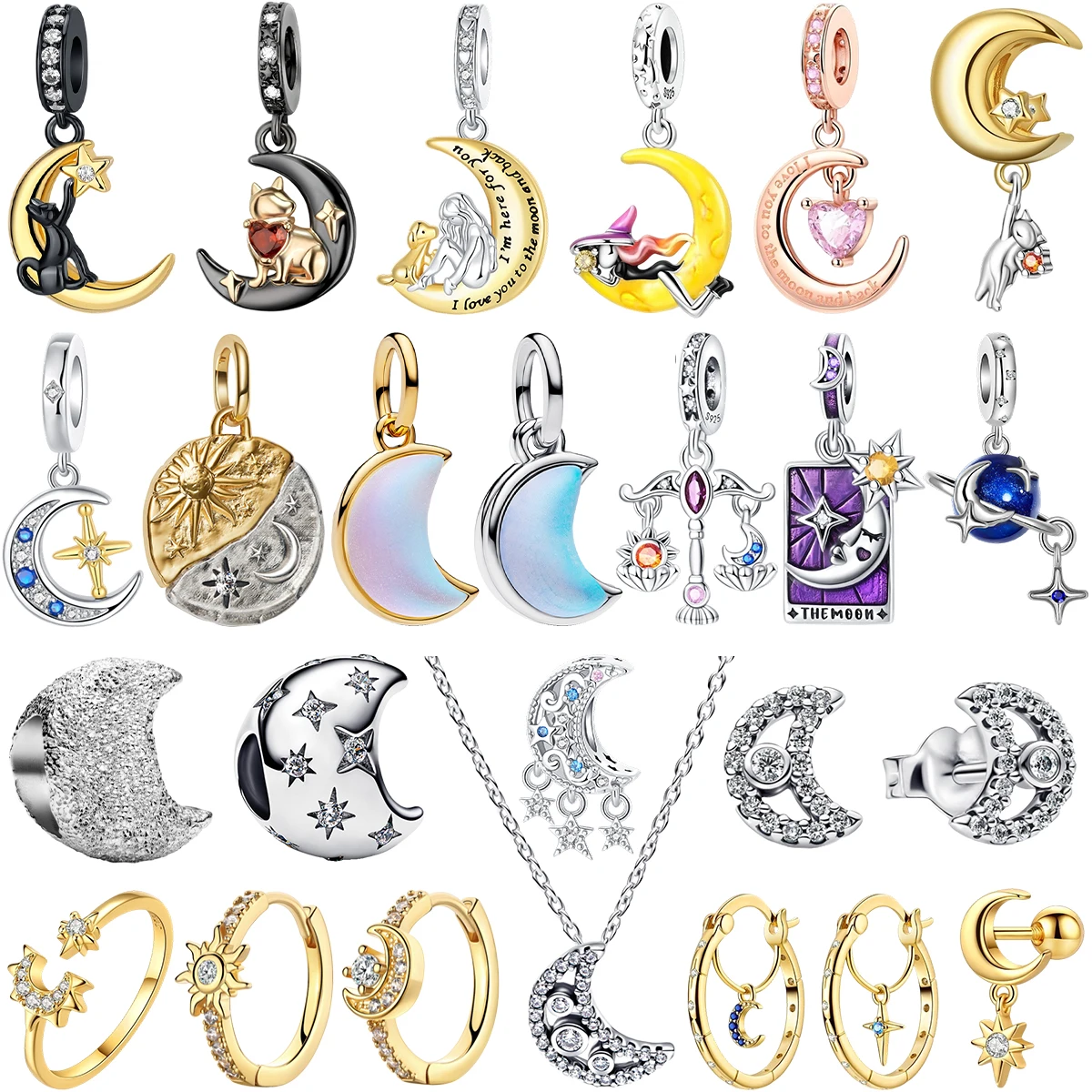Trendy 925 Sterling Silver Moon &Stars Charms Beads Earrings Rings Necklaces Fits Original Bracelets for Women DIY Jewelry Gifts
Trendy 925 Sterling Silver Moon &Stars Charms Beads Earrings Rings Necklaces Fits Original Bracelets for Women DIY Jewelry Gifts