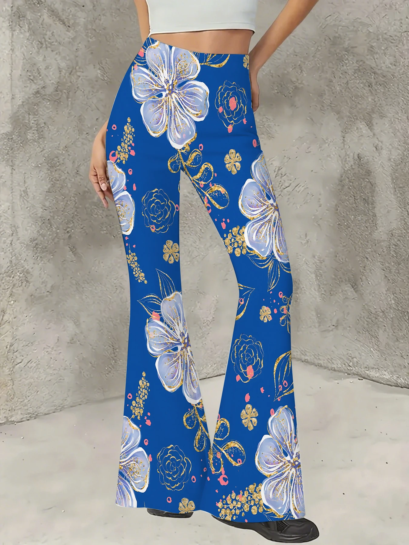 Retro Printed Flare Pants Women High Waist Polyester Knit Bell Bottom Trousers
Retro Printed Flare Pants Women High Waist Polyester Knit Bell Bottom Trousers