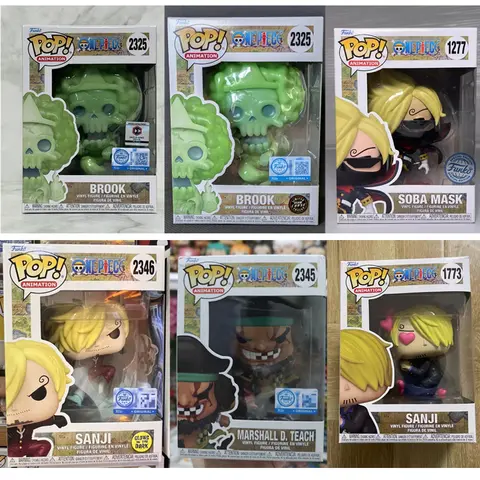 FUNKO POP One Piece #2325 Brook Limited Glow Chase Edition #2346 Sanji #1921 Marshall D Teach Vinyl Figure Collection Toy Model