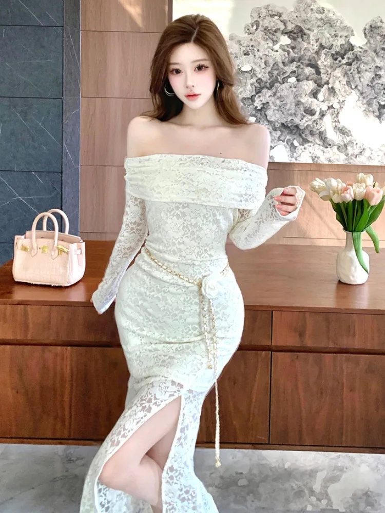 Ele Lace Trim Waist Long Dr Women's Autumn Winter High Sensual Pure Desire Slit Wrap around Bodycon Dr
Ele Lace Trim Waist Long Dr Women's Autumn Winter High Sensual Pure Desire Slit Wrap around Bodycon Dr