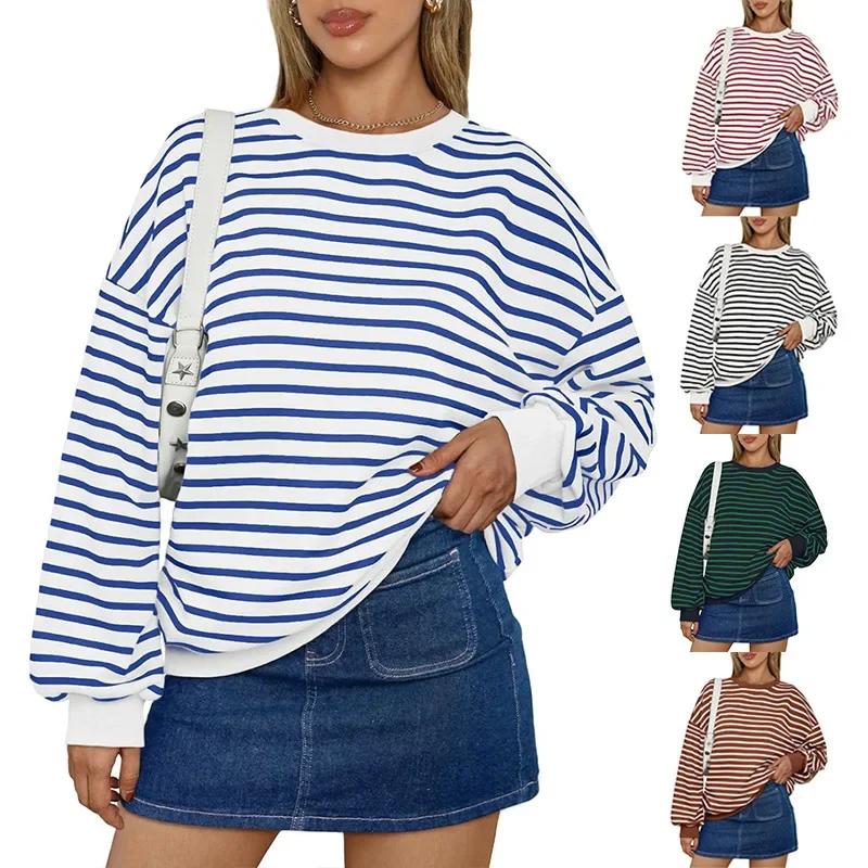 Women's Clothing Autumn and Winter New Models Loose Casual Striped Bathroom Sweatshirts Women
Women's Clothing Autumn and Winter New Models Loose Casual Striped Bathroom Sweatshirts Women