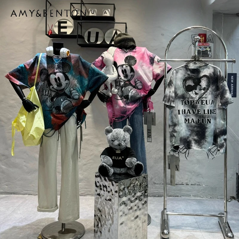 Spring Summer Heavy Industry Diamond Drills Cartoon Hole Top Oversized Short Sleeves T-shirt High Sense Loose Tees Streetwear
Spring Summer Heavy Industry Diamond Drills Cartoon Hole Top Oversized Short Sleeves T-shirt High Sense Loose Tees Streetwear