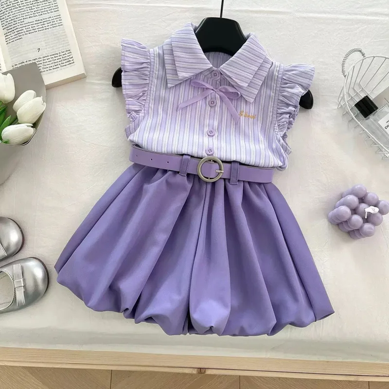 Summer Girls' Outfit2025New Flounced Sleeve Striped Shirt Top Bud-Waisted Shorts Two-Piece Set
Summer Girls' Outfit2025New Flounced Sleeve Striped Shirt Top Bud-Waisted Shorts Two-Piece Set
