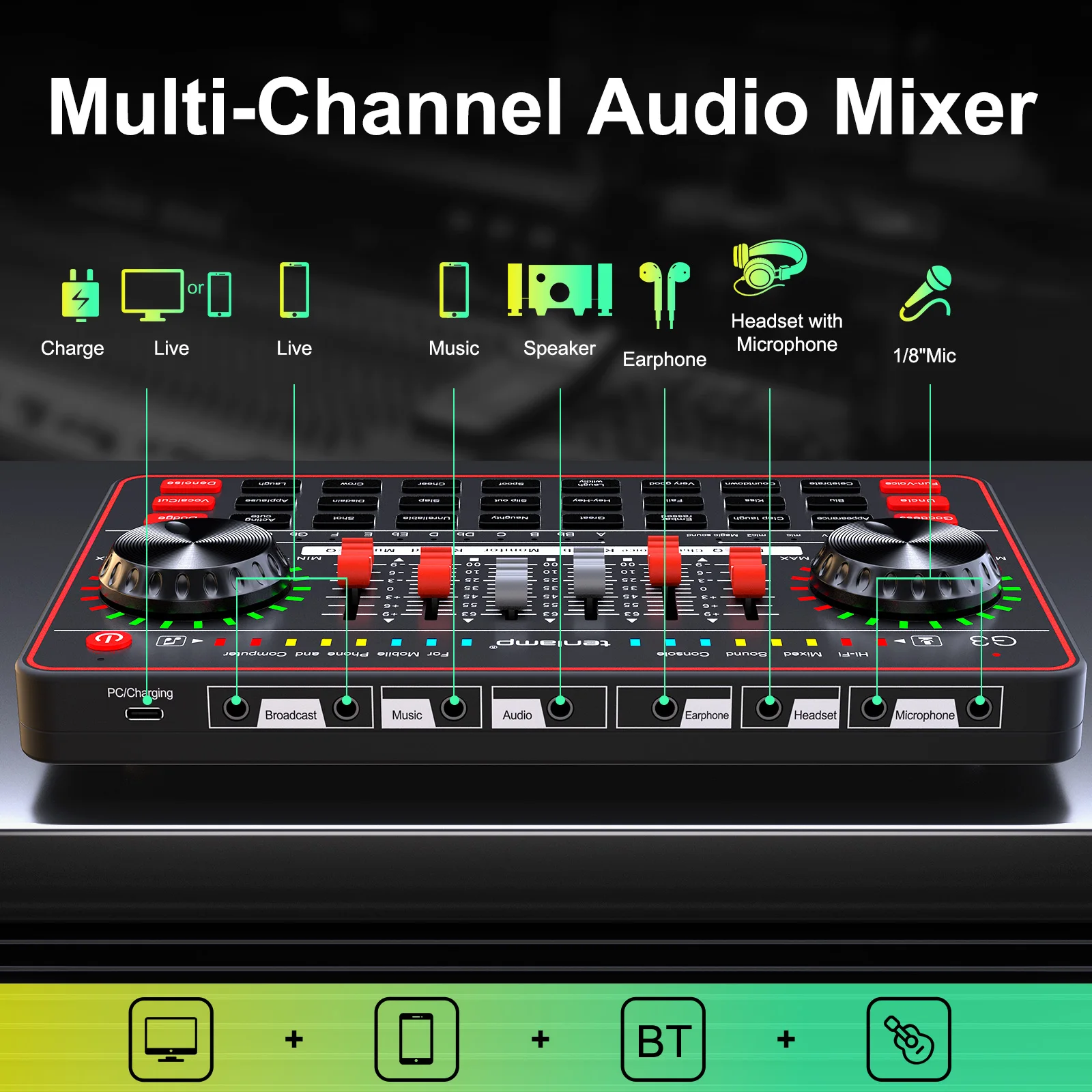 Аудиоинтерфейс G3, DJ-микшер, звуковая карта/плата, конденсаторный микрофон для гейминга, создания видео, создания контента, оборудования для подкастов, аудиомикшер
Аудиоинтерфейс G3, DJ-микшер, звуковая карта/плата, конденсаторный микрофон для гейминга, создания видео, создания контента, оборудования для подкастов, аудиомикшер