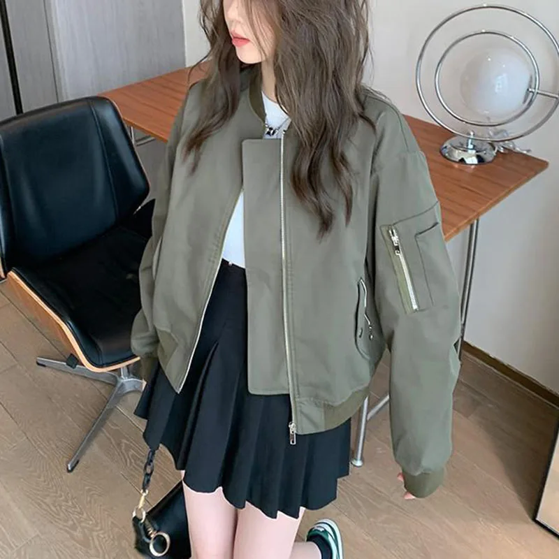 Korean Loose Baseball Jacket Casual Short Women's Bomber Jacket Autumn Solid Outwear Women's Coat
Korean Loose Baseball Jacket Casual Short Women's Bomber Jacket Autumn Solid Outwear Women's Coat